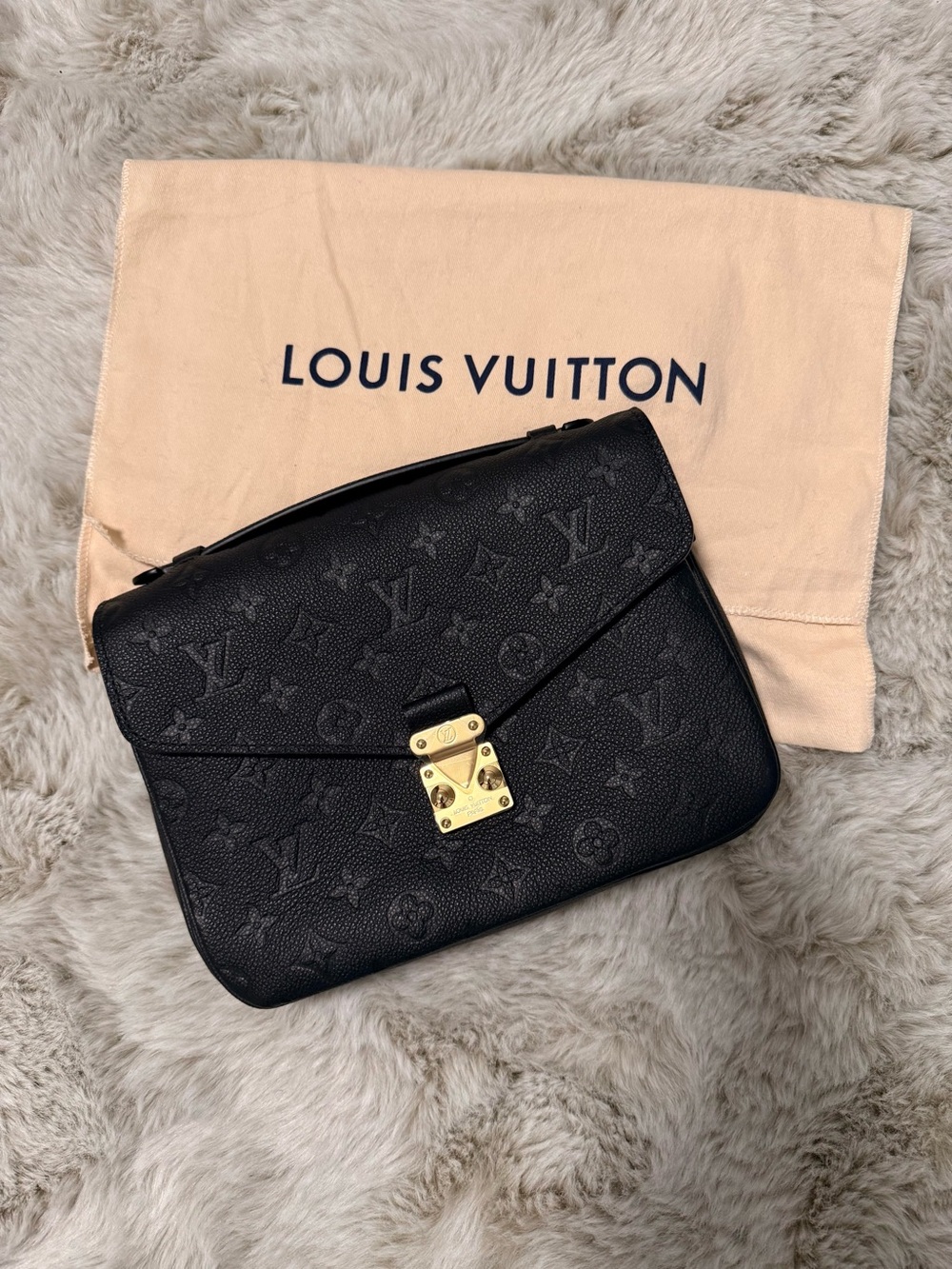 Louis Vuitton Black Monogram Empreinte Shoulder Bag with Gold Hardware